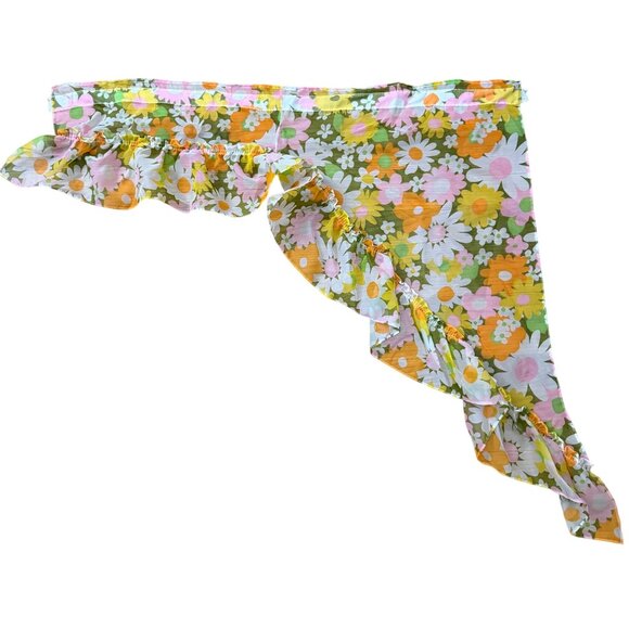 VTG Floral Curtain Panels/Valance Set Daisy Floral Green/Orange/Pink 1970s Retro - Picture 7 of 9